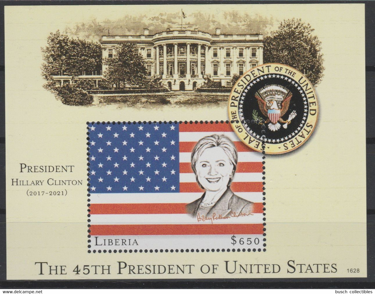Liberia 2016 Mi. Bl. 754 UNISSUED NON EMIS Hillary Clinton 45th President United States White House Flag Stars Stripes - Briefmarken