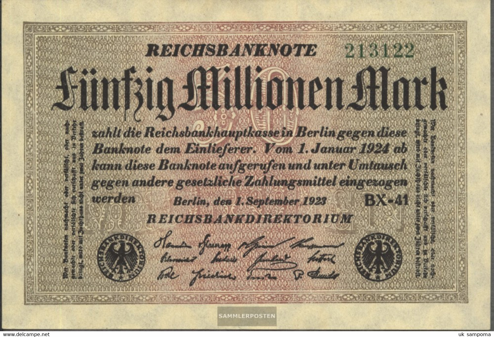 German Empire Rosenbg: 108h, Watermark Rings 6stellige Kontrollnummer Used (III) 1923 50 Million Mark - 50 Mio. Mark