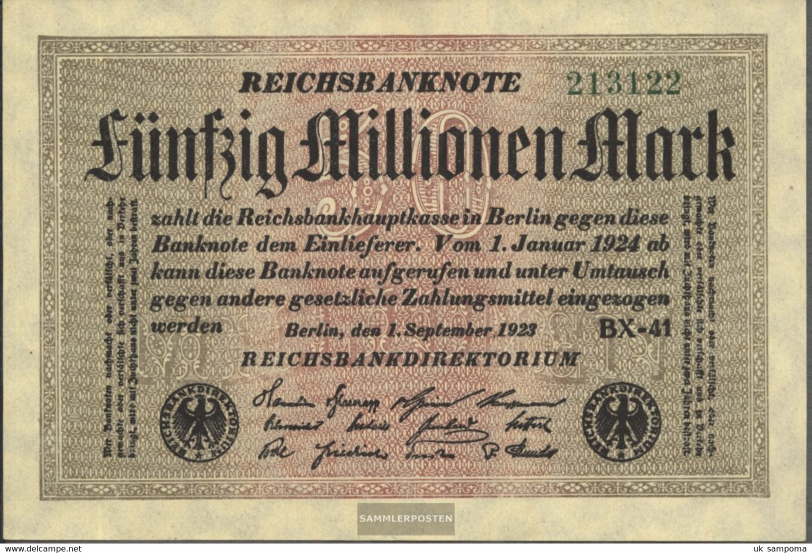 German Empire Rosenbg: 108h, Watermark Rings 6stellige Kontrollnummer Used (III) 1923 50 Million Mark - 50 Millionen Mark