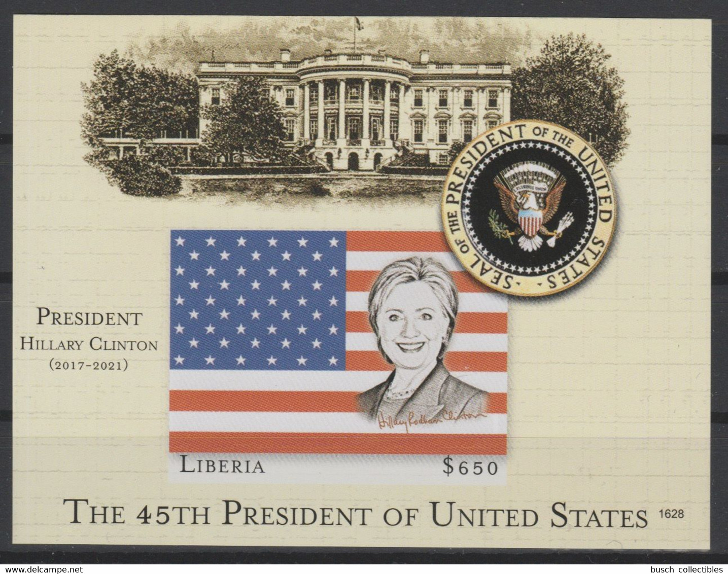 Liberia 2016 Mi. Bl. 754 Imperf ND UNISSUED NON EMIS Hillary Clinton 45th President United States White House Flag - Liberia