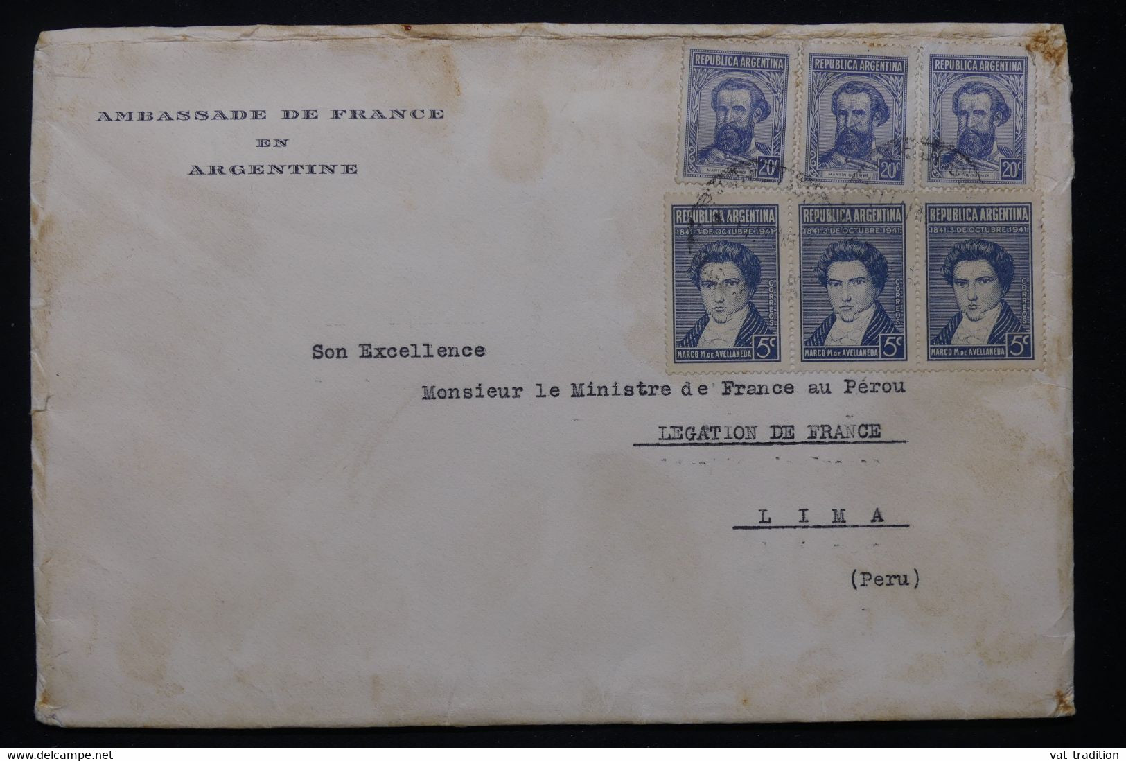 ARGENTINE - Enveloppe Du Consulat De France Pour Le Consulat De France Au Pérou - L 78211 - Covers & Documents