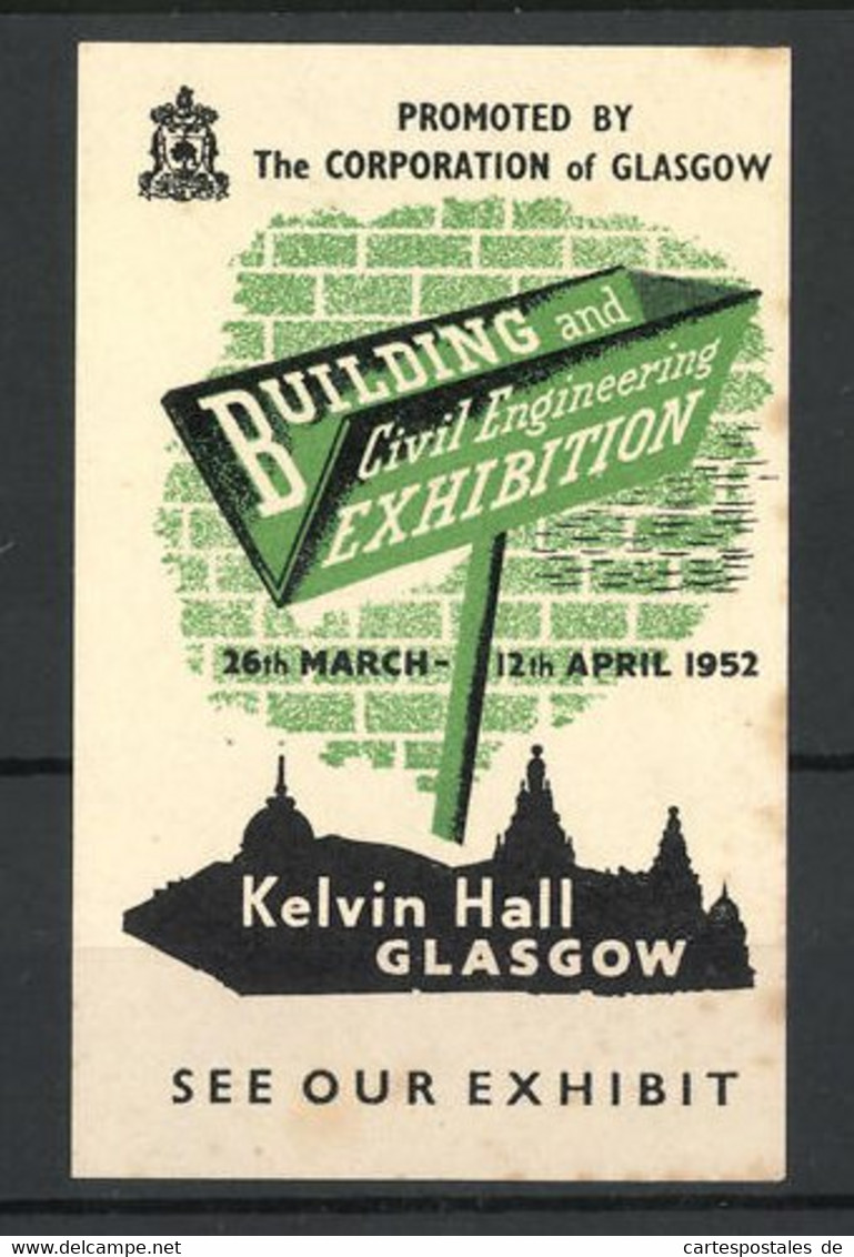 Reklamemarke Glasgow, Building And Civil Engineering Exhibition 1952, Kelvin Hall - Vignetten (Erinnophilie)