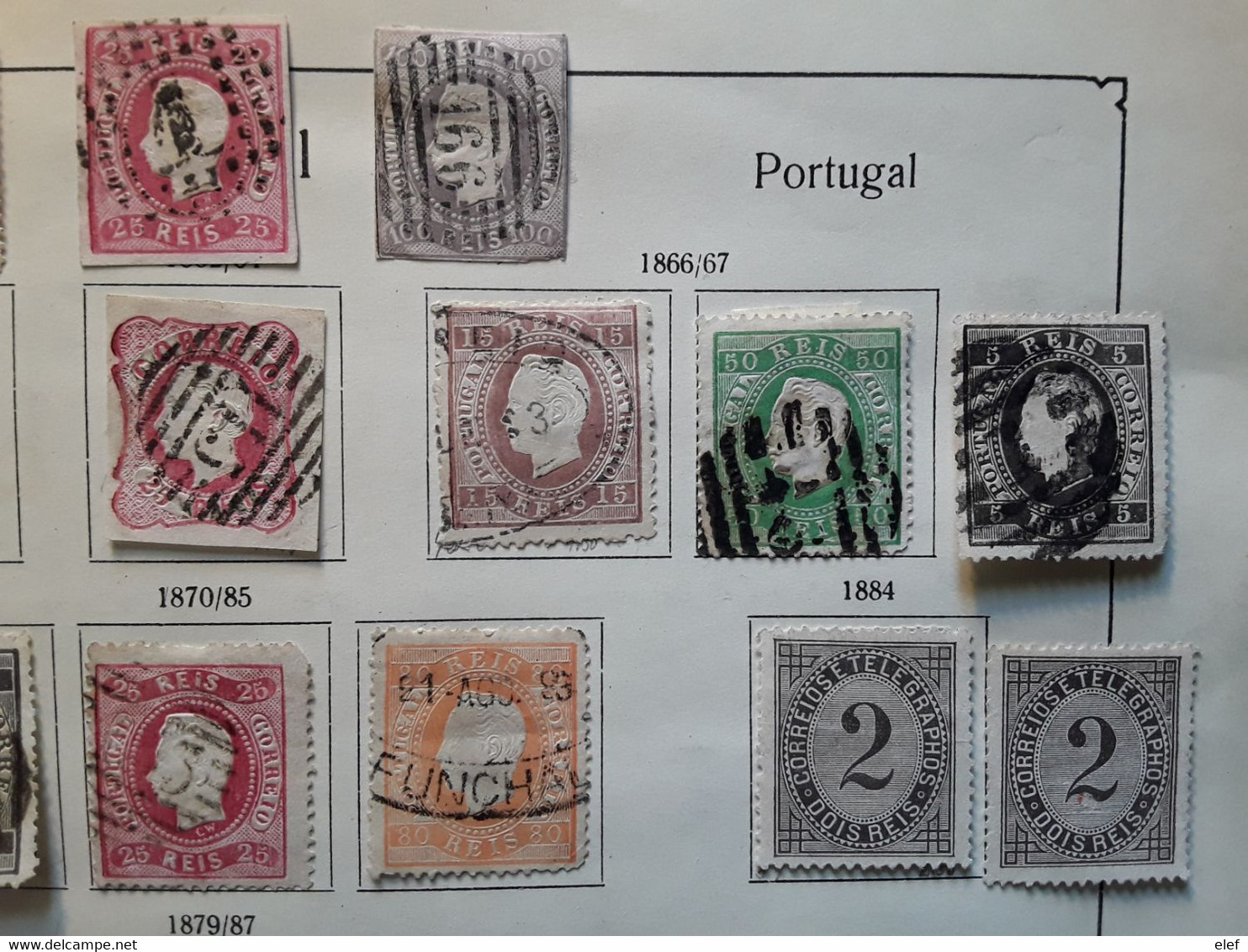 PORTUGAL 1856 - 1892, Collection 34 Timbres  Majorité Obliteres,  Bel Ensemble Sur Page Album Ancienne ,cote 662 Euros - Verzamelingen