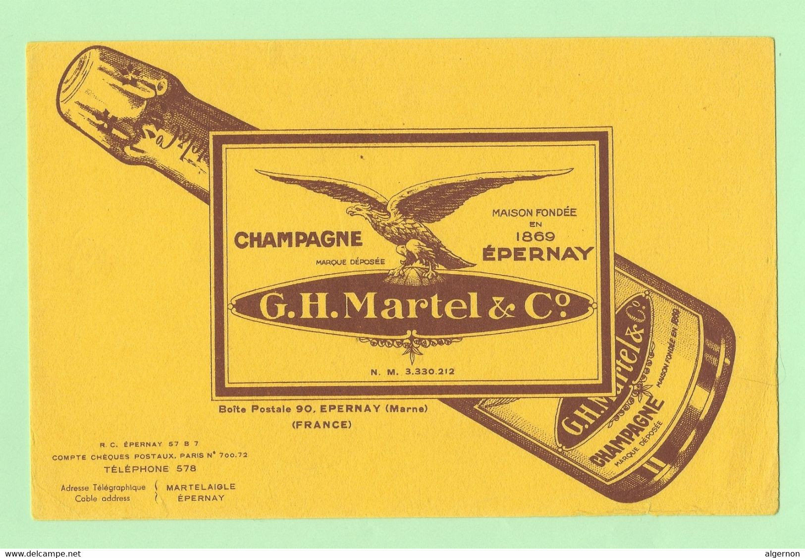 B55 - Buvard Champagne GH Martel Maison Fondée En 1869 Par Epernay - Drank & Bier
