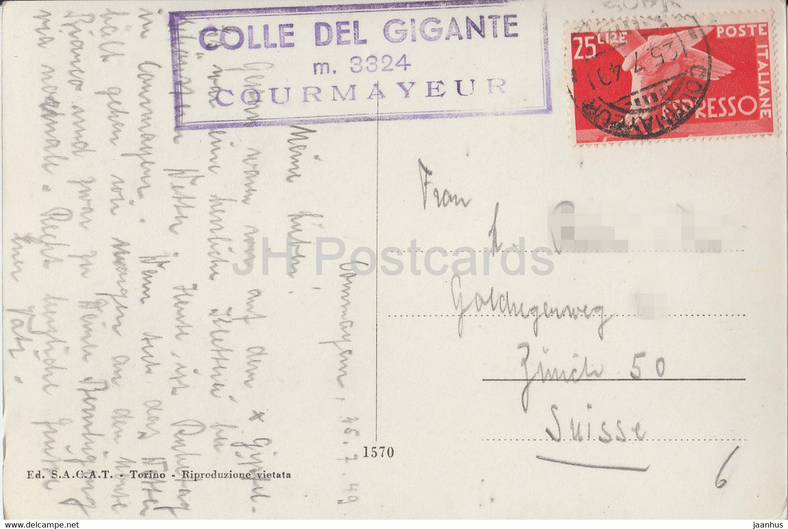 Colle E Dente Del Gigante 4014 M - Old Postcard - 1949 - Italy - Italia - Used - Sonstige & Ohne Zuordnung