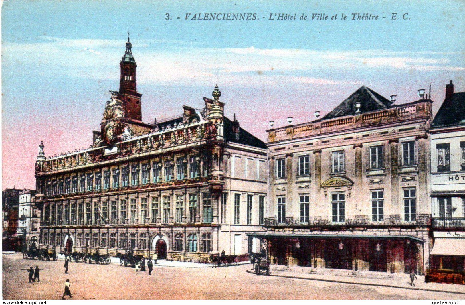 CPA Valenciennes L'Hôtel De Ville Et Le Théâtre Animation (place D'armes) (non Circulée) - Valenciennes