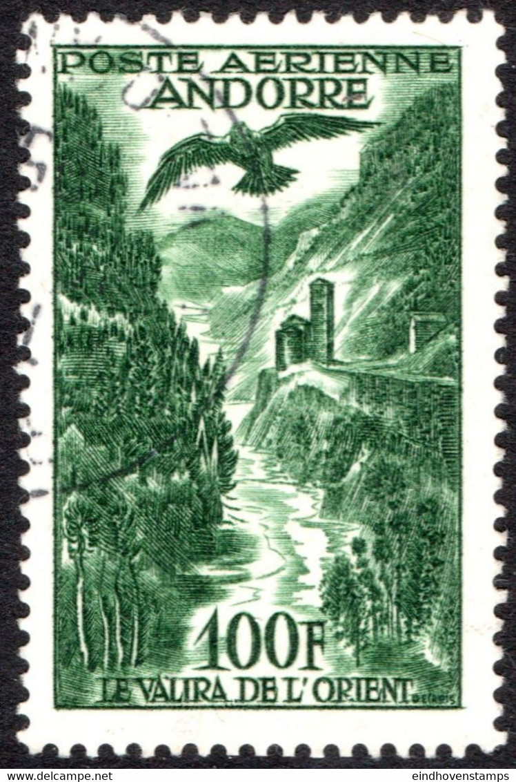 Andorra 1955  Airmail 100 Fr Green Valliratel 1 Value Cancelled - Oblitérés
