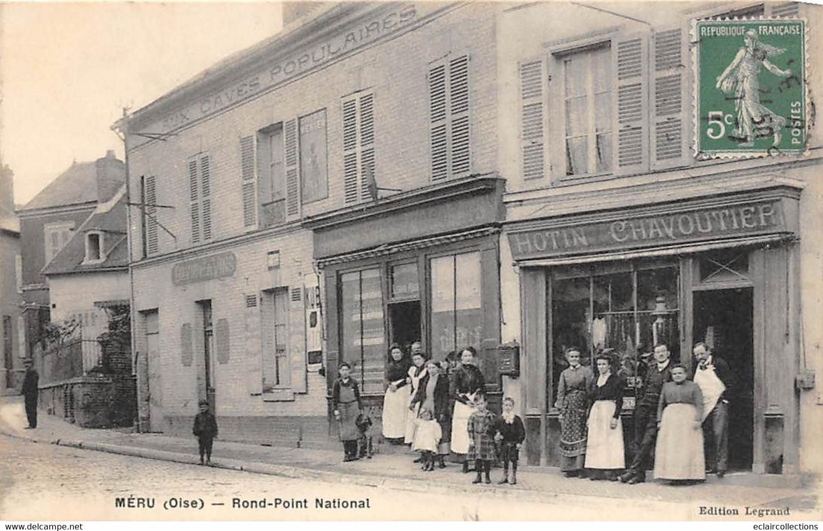 Méru        60       Rond Point National . .Magasin Hutin-Chavoutier  + Aux Caves Populaires          (voir Scan) - Meru