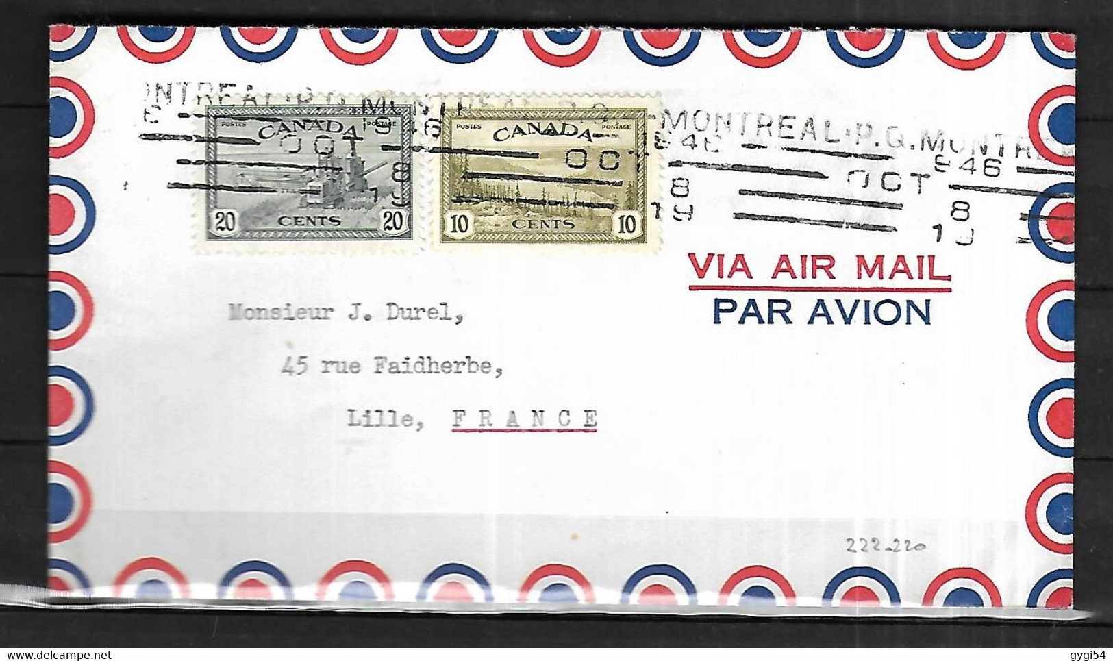 Canada  Lettre Par Avion Du 04 10 1946 De Montréal Pour  Lille - Unclassified
