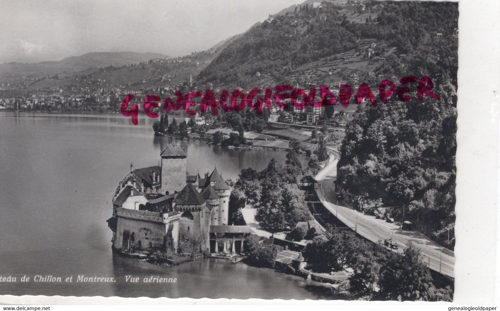 SUISSE - CHATEAU DE CHILLON  ET MONTREUX - VUE AERIENNE-CARTE PHOTO A. DERIAZ BAULMES - VAUD - Baulmes