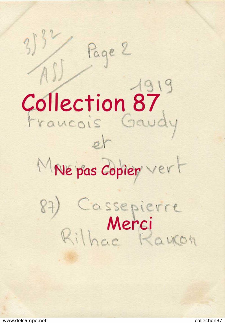 87 ☺♣♣ RILHAC RANCON - CASSEPIERRE < MARIAGE De François GAUDY Né 1891 à Montignac Et Marie DHIVERT - Rilhac Rancon