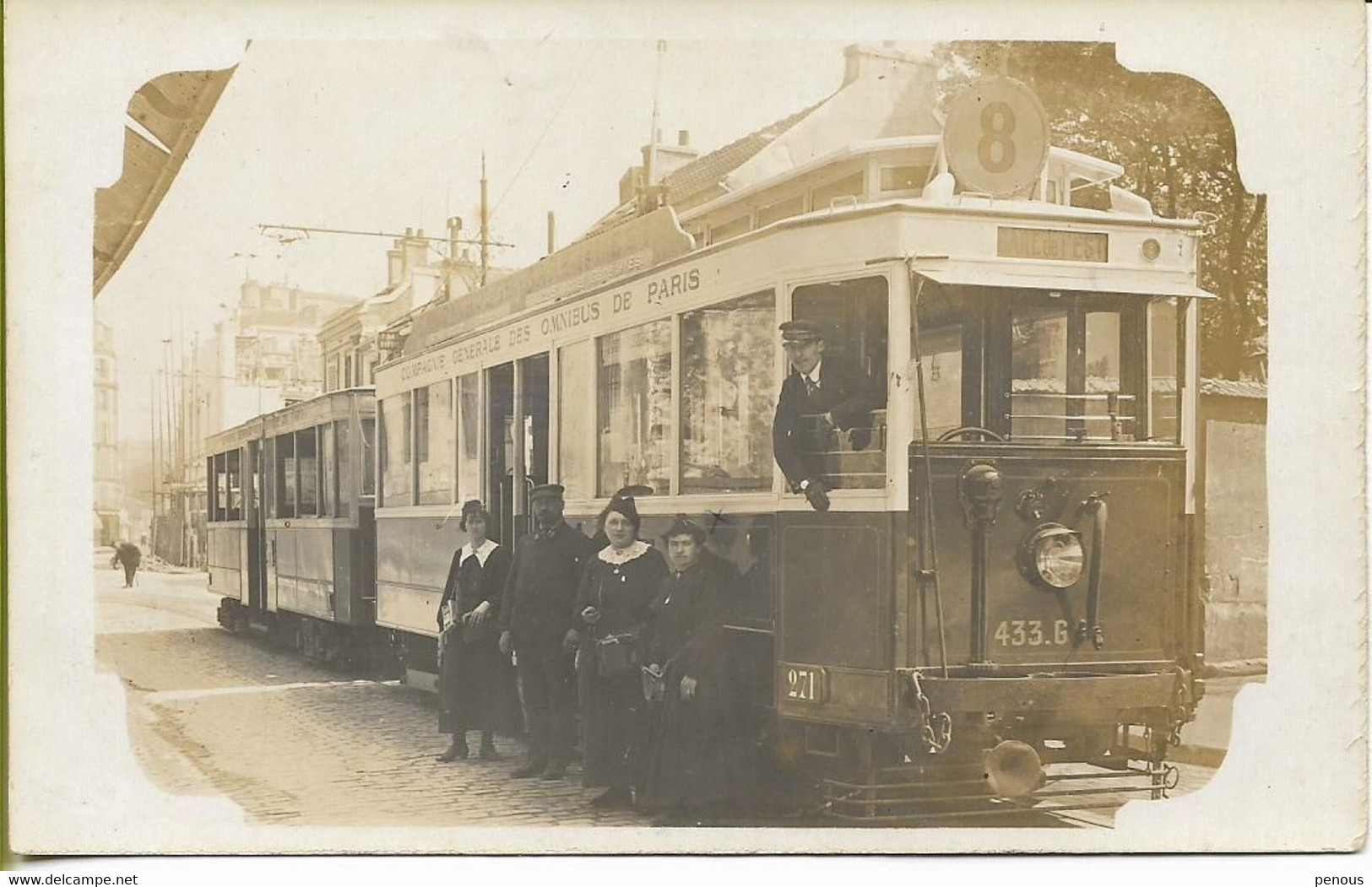 PARIS  Carte Photo TRAMWAY  De La CGO N° 433 G Ligne 8 Gare De L'Est (carte Expédiée Par Le Receveur  En 1916) - Public Transport (surface)