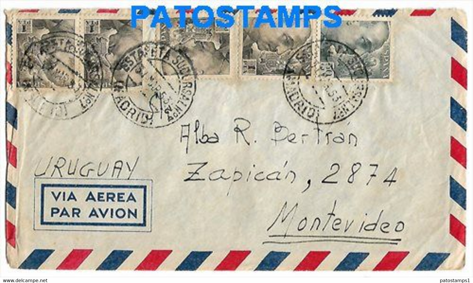 147565 SPAIN ESPAÑA MADRID COVER CANCEL ESTAFETA SUCURSAL YEAR 1953 CIRCULATED TO URUGUAY NO POSTAL POSTCARD - Cartas & Documentos