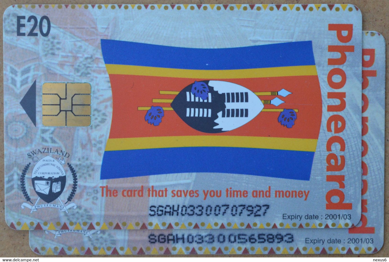 Swaziland - Swazitelecom - Cultural Village, 2 Cn. Variants (Short, Long) Exp.03.2001, 20E, Used - Swaziland