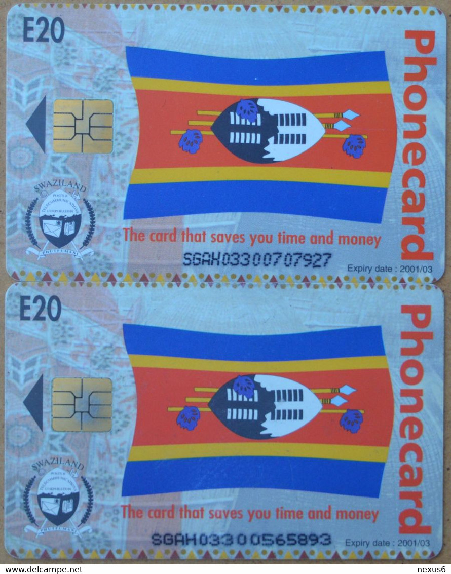 Swaziland - Swazitelecom - Cultural Village, 2 Cn. Variants (Short, Long) Exp.03.2001, 20E, Used - Swasiland