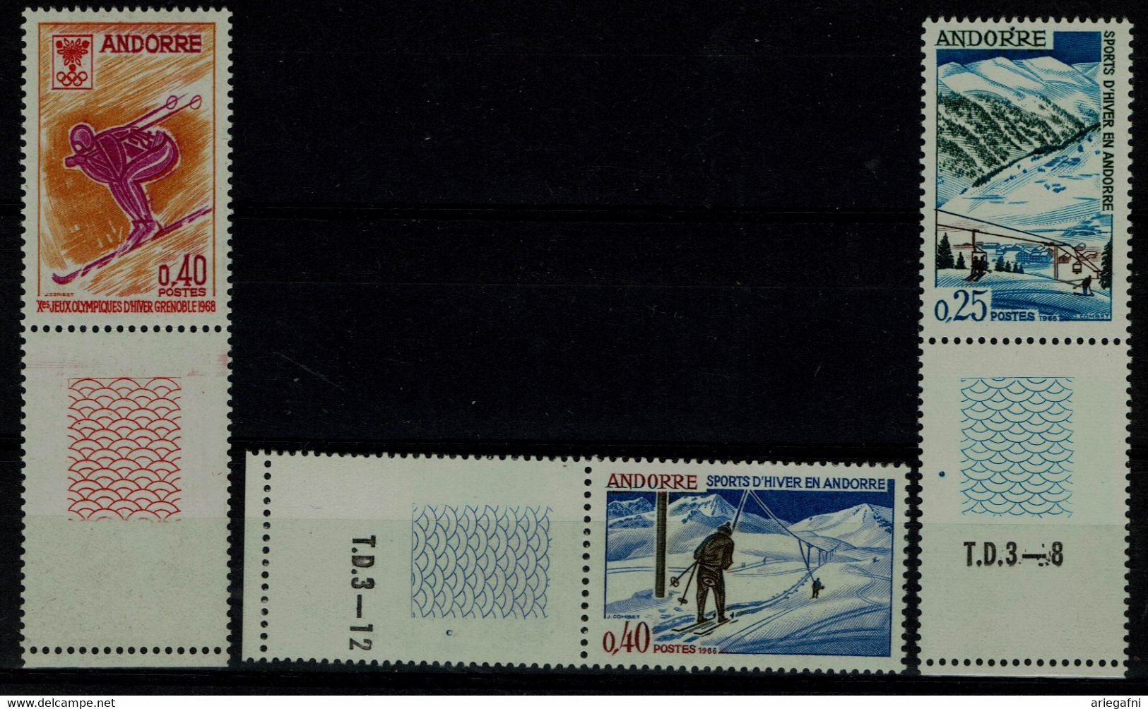 ANDORA FRENCH 1968 WINTER OLYMPICS GAMES GRENOBLE MI No 195-6, 207 MNH VF!! - Winter 1968: Grenoble