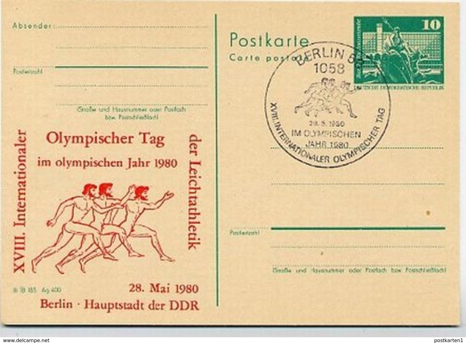 DDR P79-10-80 C111 Postkarte PRIVATER ZUDRUCK Olympischer Tag Berlin Sost. 1980 - Cartes Postales Privées - Oblitérées