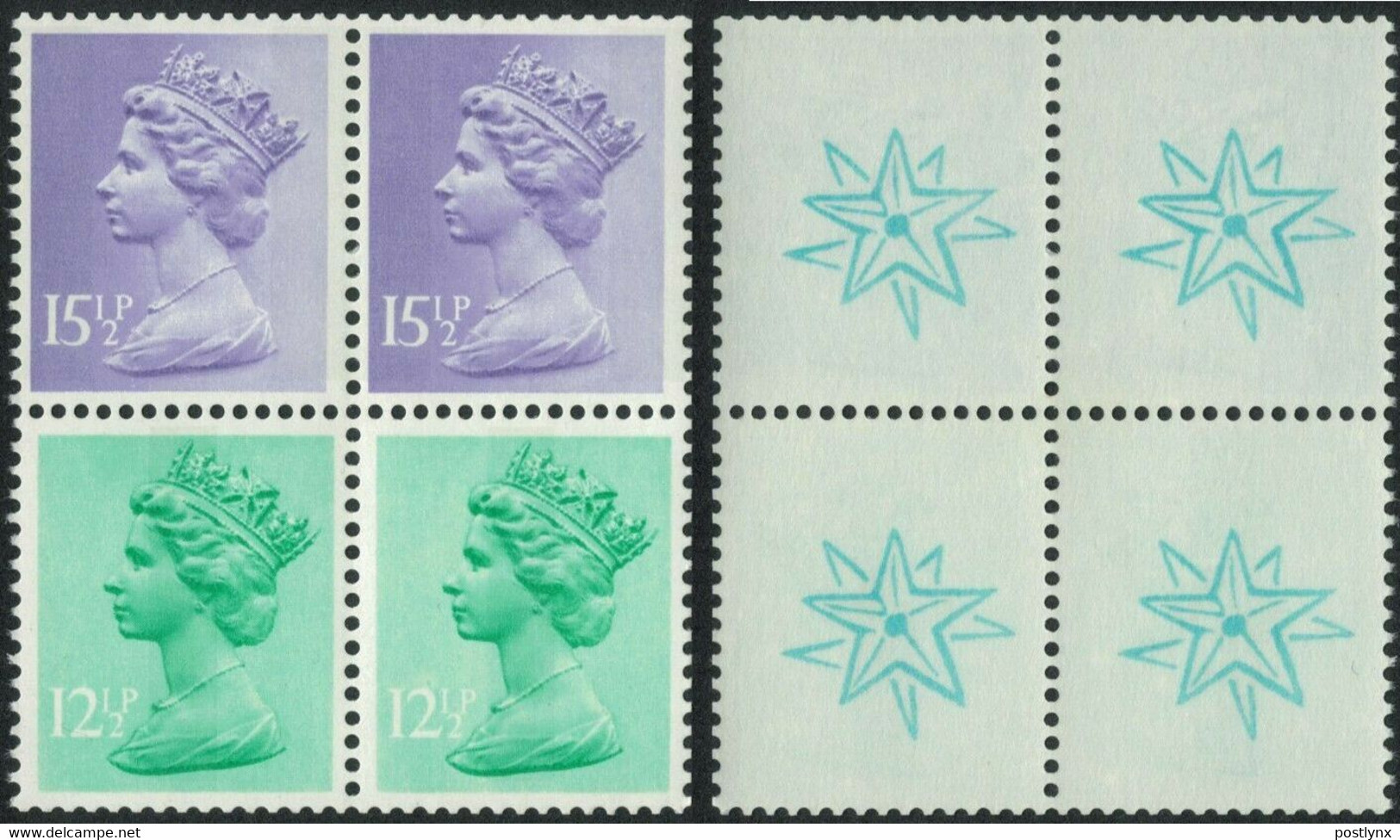 GREAT BRITAIN Machin Se.tenant 12½/15½ 4-BLOCK ERROR:print On Reverse Gum Dble.star - Variétés, Erreurs & Curiosités