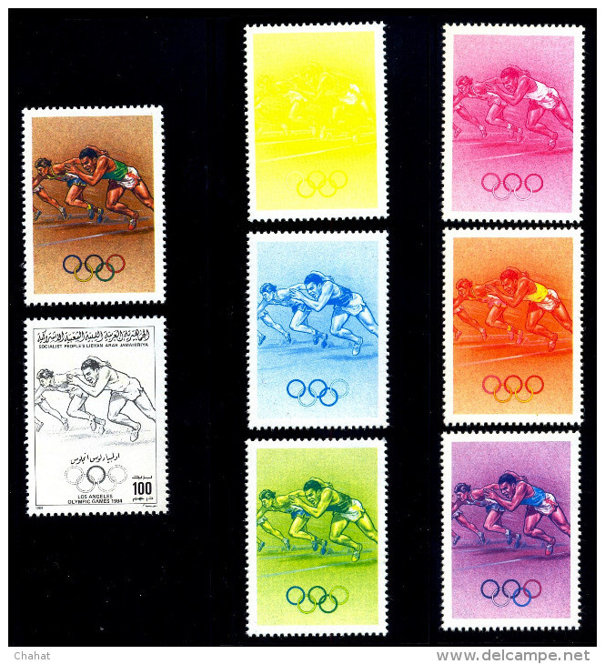 SPORTS-TRACK & FIELD-LOS ANGELES OLYMPICS-COLOR TRIALS-FULL SET-LIBYA-MNH-A5-666 - Atletismo