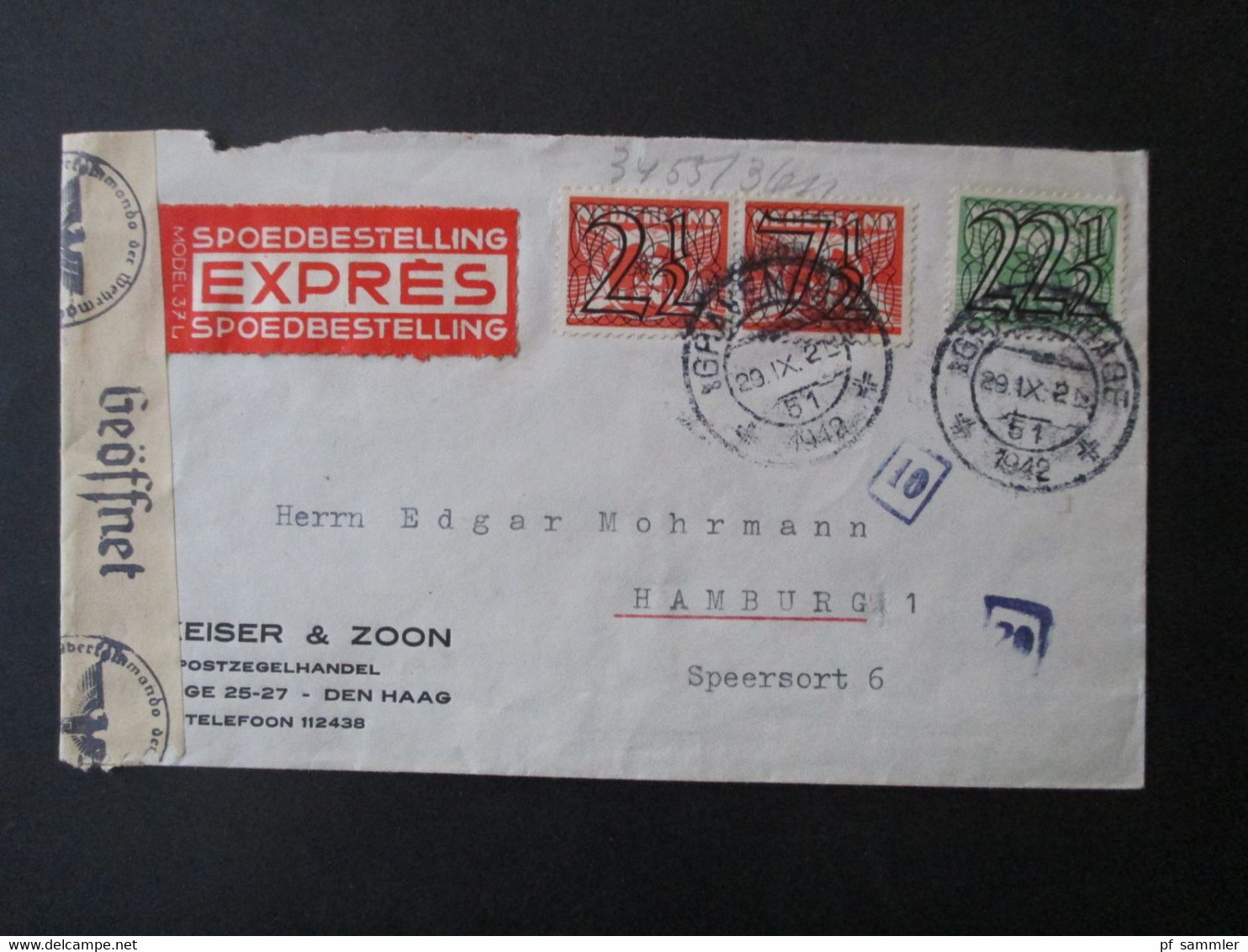 Niederlande 1942 Zensurbeleg /OKW Zensur / Mehrfachzensur Express Eilbrief An Edgar Mohrmann Hamburg Rücks Viele Stempel - Briefe U. Dokumente