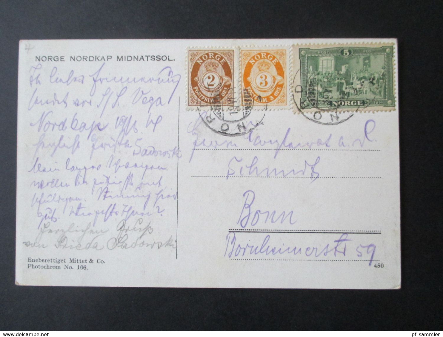 Norwegen 1914 AK Norge Nordkap Midnatssol Stempel Vom Nordkap Geschrieben Auf Der SS Vega / Forschungsschiff - Covers & Documents