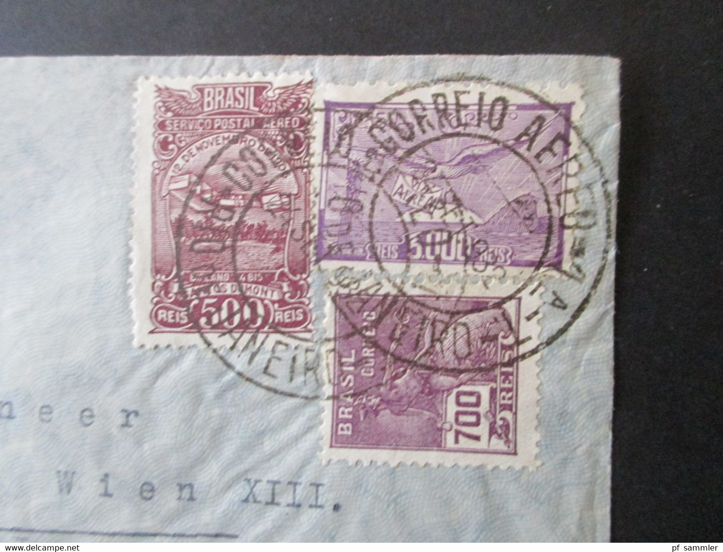 Brasilien 1932 Luftpostbeleg Violetter Stempel Via Aeropostale Mit Flugpostmarke Nr. 337 Nach Wien Gesendet - Lettres & Documents