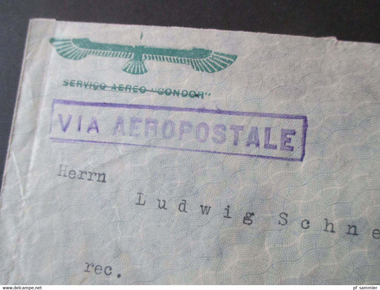 Brasilien 1932 Luftpostbeleg Violetter Stempel Via Aeropostale Mit Flugpostmarke Nr. 337 Nach Wien Gesendet - Brieven En Documenten