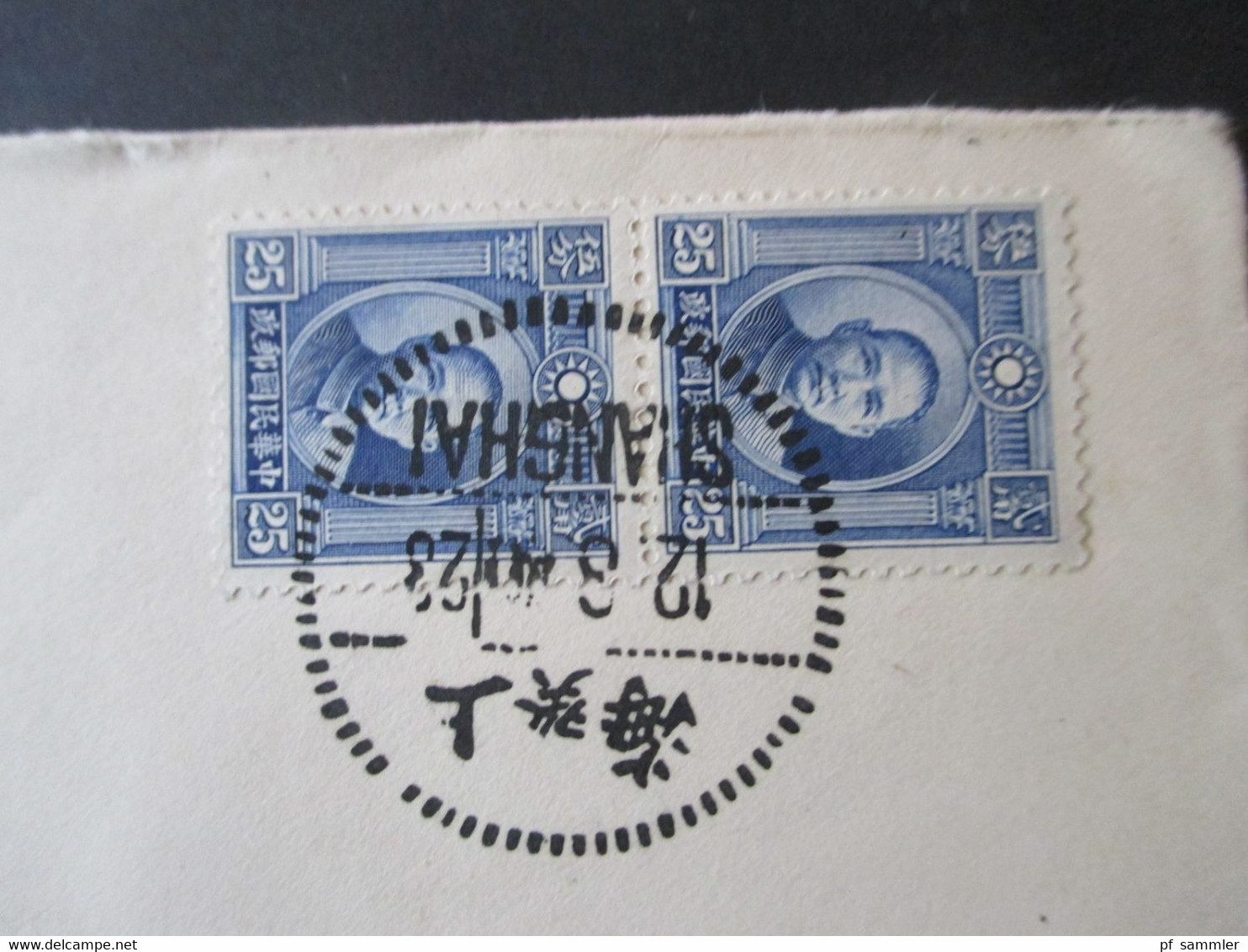 China 1940 Zensurbeleg OKW Zensur Geprüft Beleg Von Shanghai Nach Hamburg Marken Senkrechtes Paar - 1912-1949 République