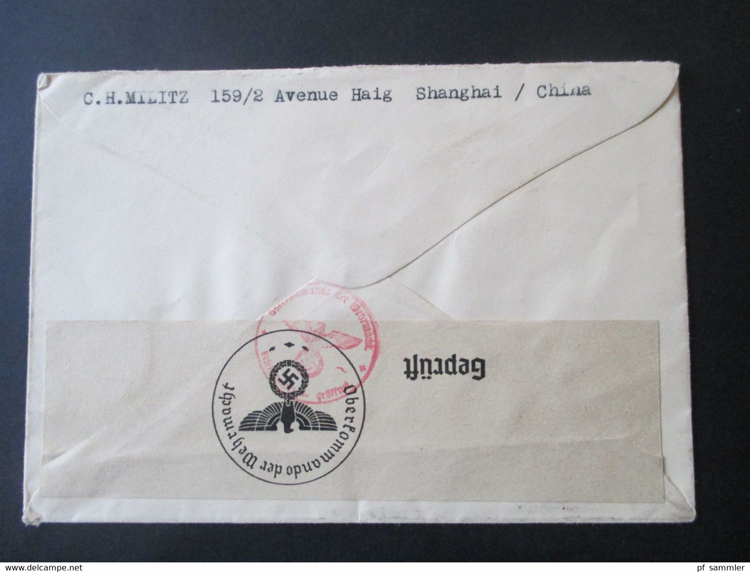 China 1940 Zensurbeleg OKW Zensur Geprüft Beleg Von Shanghai Nach Hamburg Marken Senkrechtes Paar - 1912-1949 République