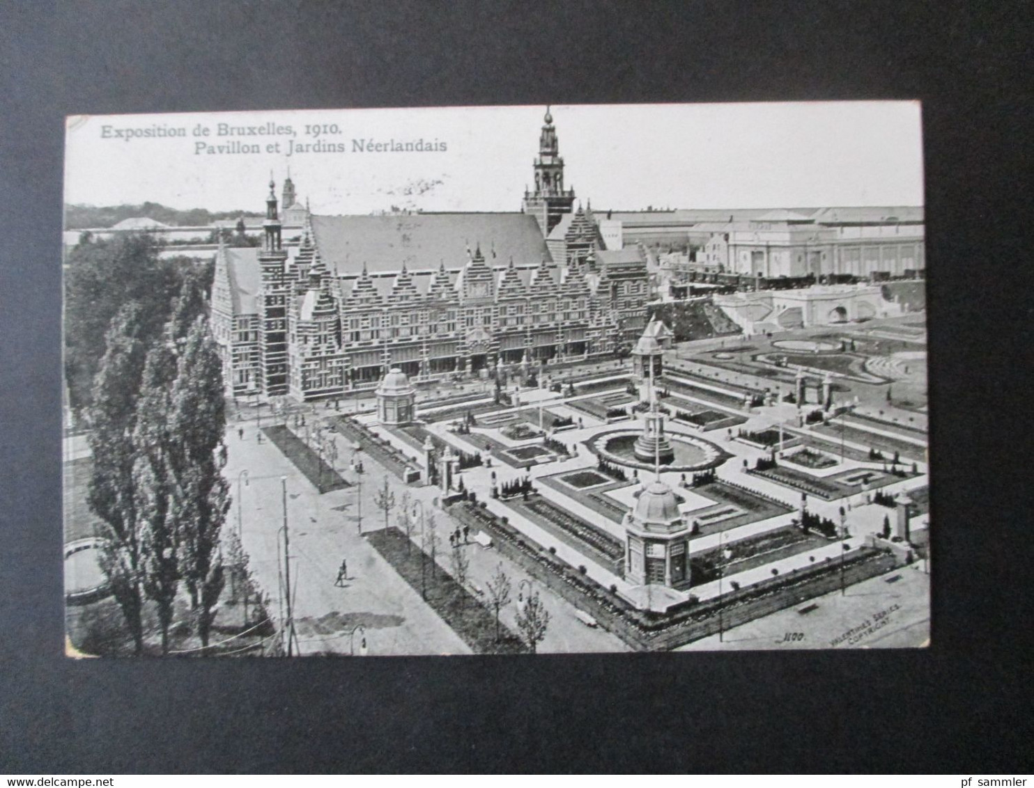 AK 1910 Belgien Exposition De Bruxelles Pavillon Et Jardins Neerlandais Mit Vignette Und Stempel Der Ausstellung - Ausstellungen