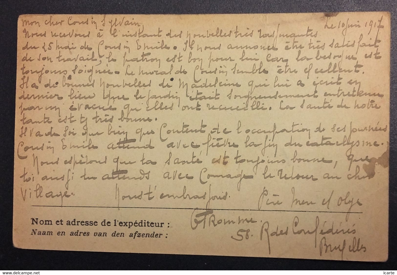 CP Spéciale Pour Prisonnier De Guerre Belge Utilisée De Bruxelles Vers Prisonnier Français Camp De MERSEBURG Juin 1917 - Kriegsgefangenschaft