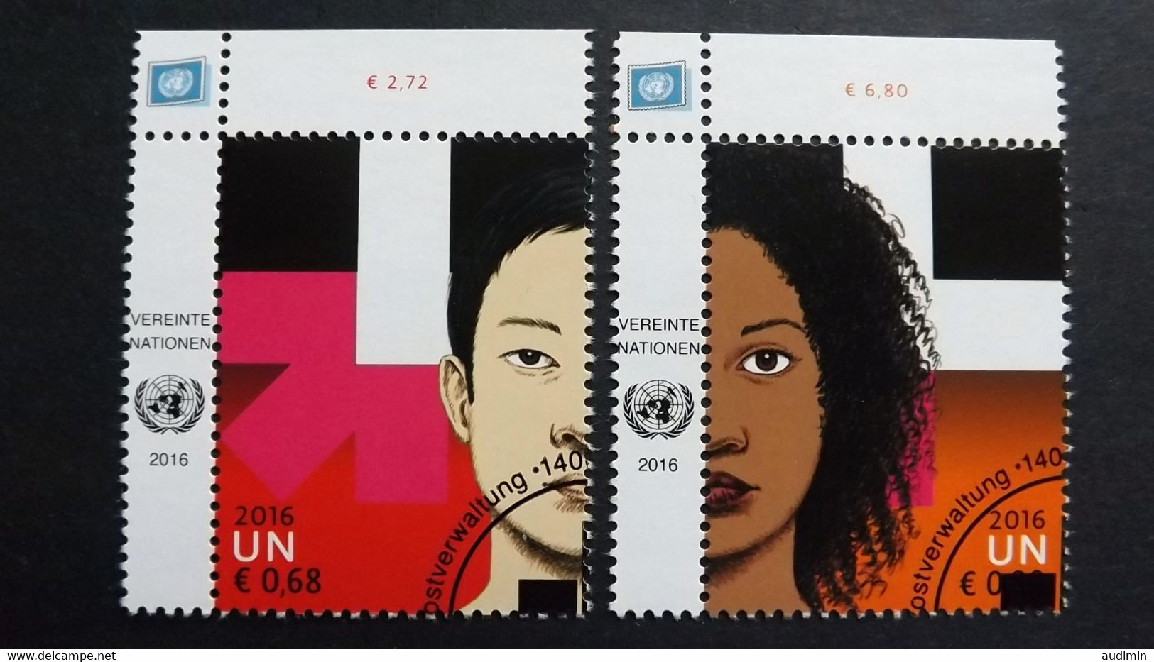 UNO-Wien 903/4 Oo/ESST, Solidaritätsbewegung Zur Geschlechtergleichstellung „HeForShe“ - Oblitérés