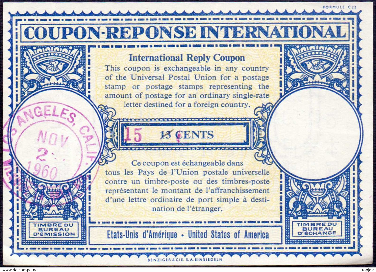 USA - Scott IRC16 13c International Reply Coupon Ovp. 15c. - IRC - LOS ANGELES  -1960 - Other & Unclassified