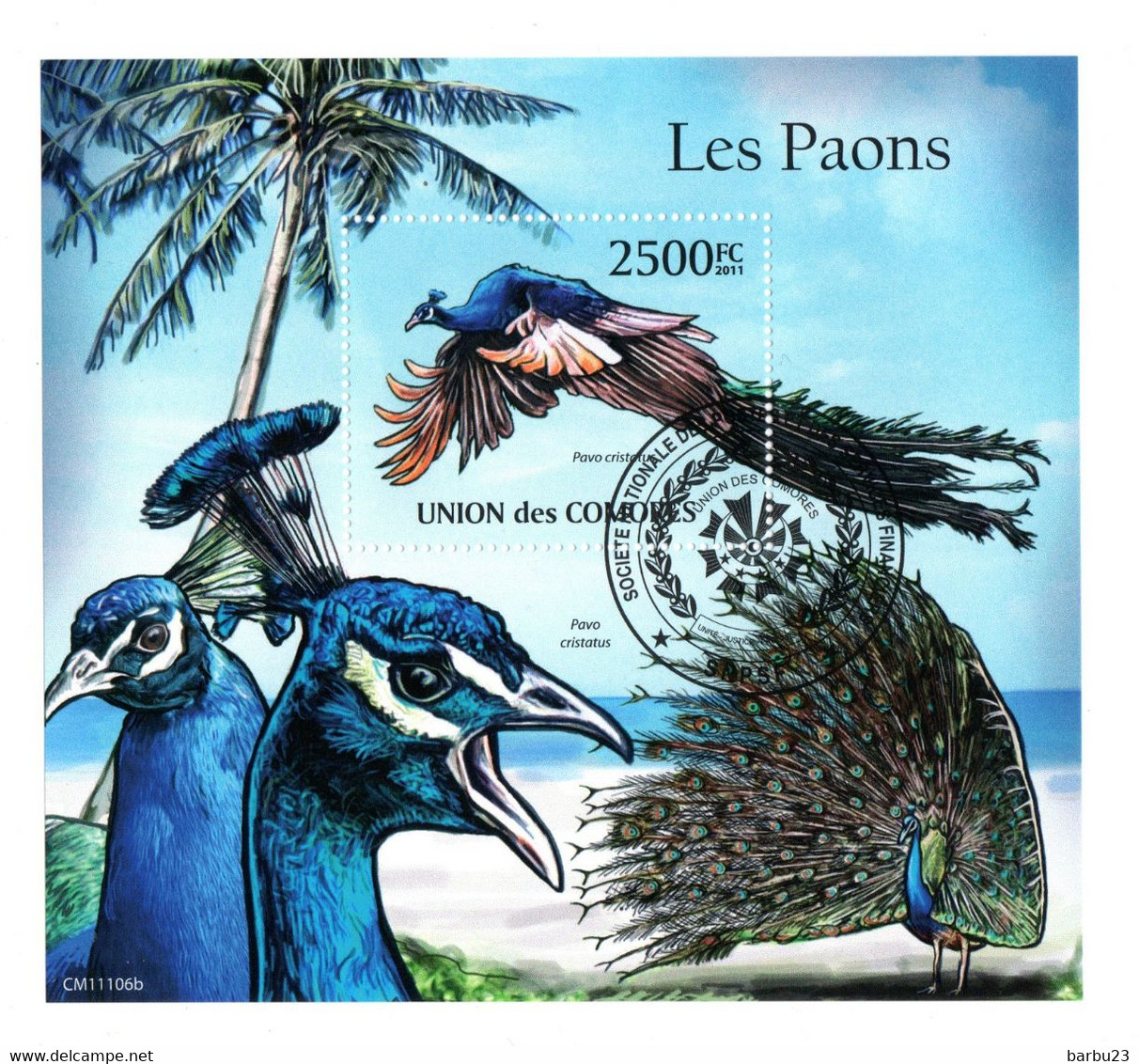 Les Paons Bloc De L'Union Des Comores - Pauwen