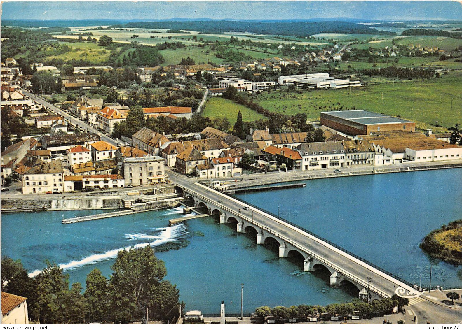 70-GRAY- VUE AERIENNE LE PONT DE PIERRE ET LE BARRAGE SUR LA SAÔNE - Gray