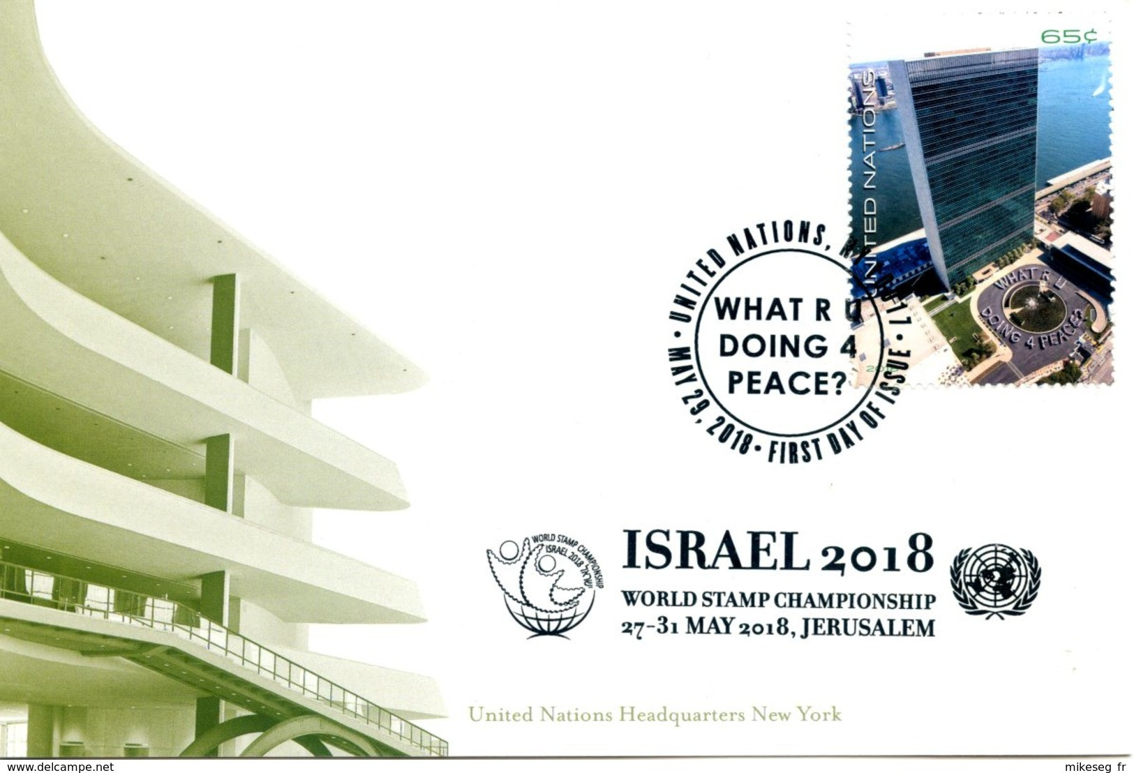 ONU New-York 2018 - Show Card Israël World Stamp Championship - What Are You Doing For Peace? - Cartoline Maximum