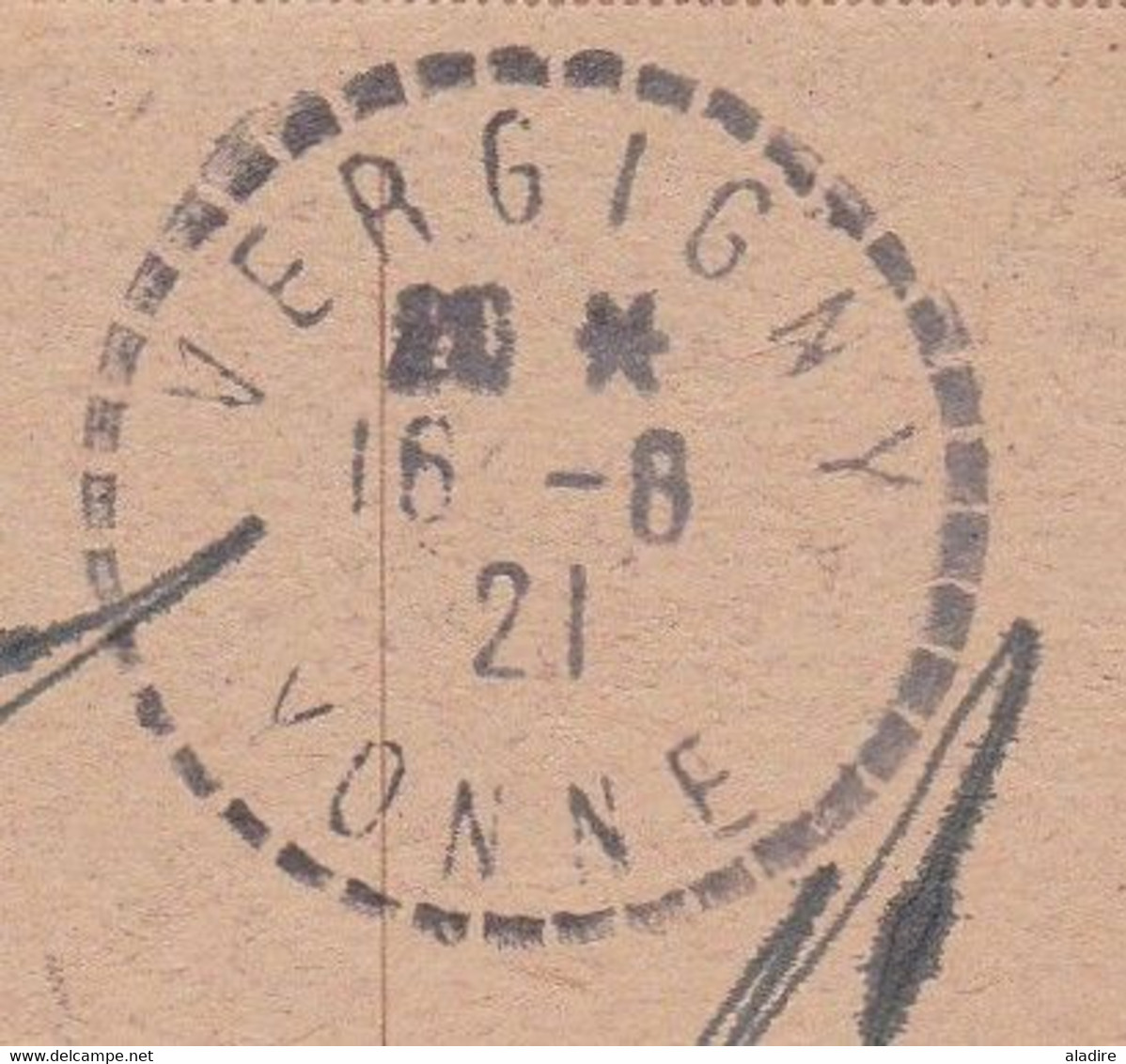 1921 - OMF - CP De Beyrouth Vers Vergigny, Yonne, France - 50 Centièmes Sur 10 C Semeuse - Cad D'arrivée à Tirets - Covers & Documents