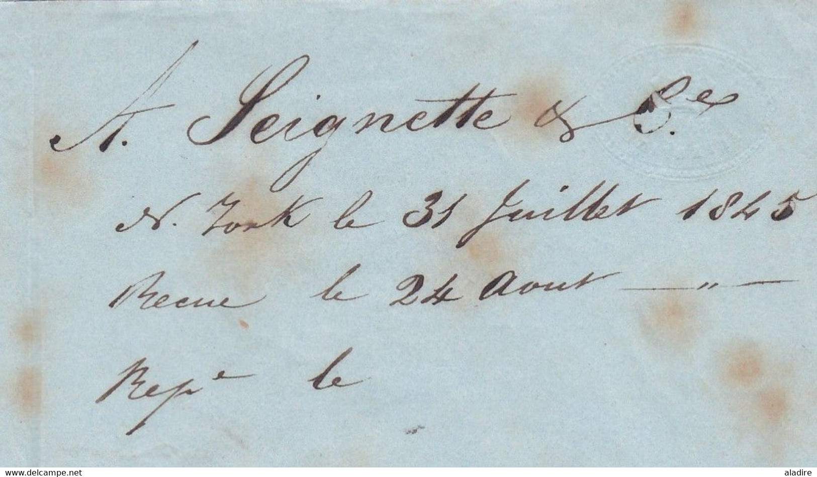 1845 - Lettre pliée en français de New York, USA vers Cognac, France via Liverpool & Boulogne - cad arrivée - T 14