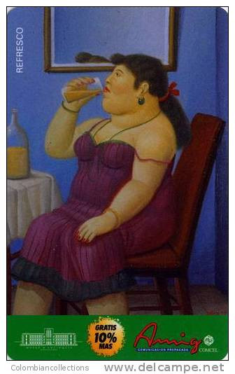 Lote TT87, Colombia, Tarjeta Telefonica, Phone Card, Comcel, Fernando Botero, Refresco, 10.000, Arte, Art, Used - Kolumbien