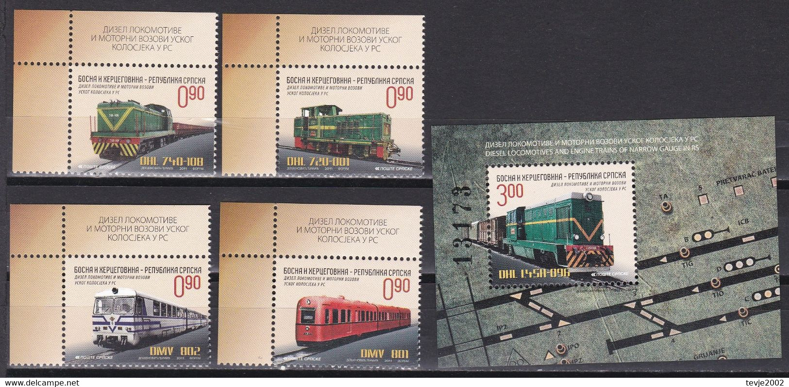 Bosnien Herzegowina (Serbische Republik) 2011 - Mi.Nr. 542 - 545 + Bl. 25  - Postfrisch MNH - Lokomotiven Locomotive - Trains