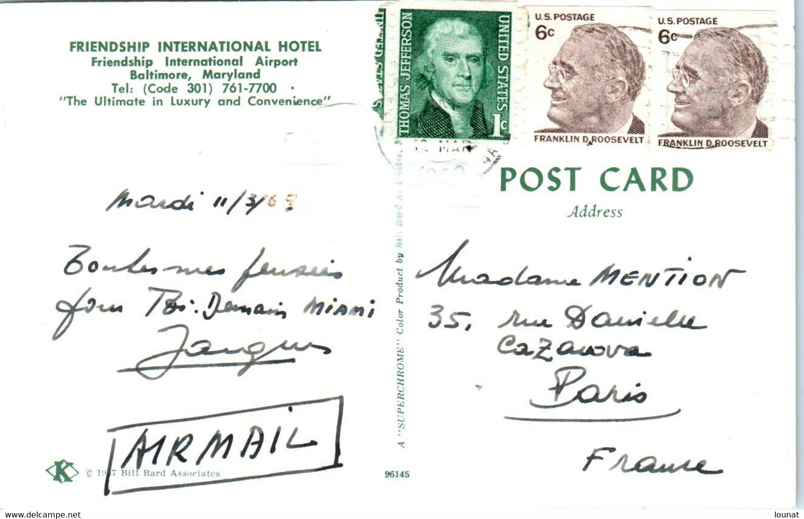 Amérique - Baltimore, Maryland - Friendship International Hotel - Timbres - Baltimore