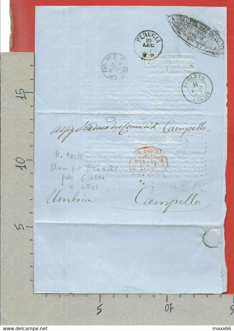 REGNO D'ITALIA STAMPATI FRANCHI - 1862 Stampa Gazzetta Dei MUNICIPI I - NAPOLI CAMPELLO PERUGIA SPOLETO - AMBULANTE - Dienstmarken