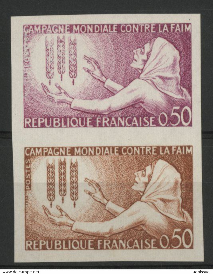 N° 1379 ESSAI NON DENTELE PAIRE CAMAPGNE MONDIALE CONTRE LA FAIM. 50ct Lilas Et 50ct Brun-rouge. Neuf * (MH). TB - Color Proofs 1945-…