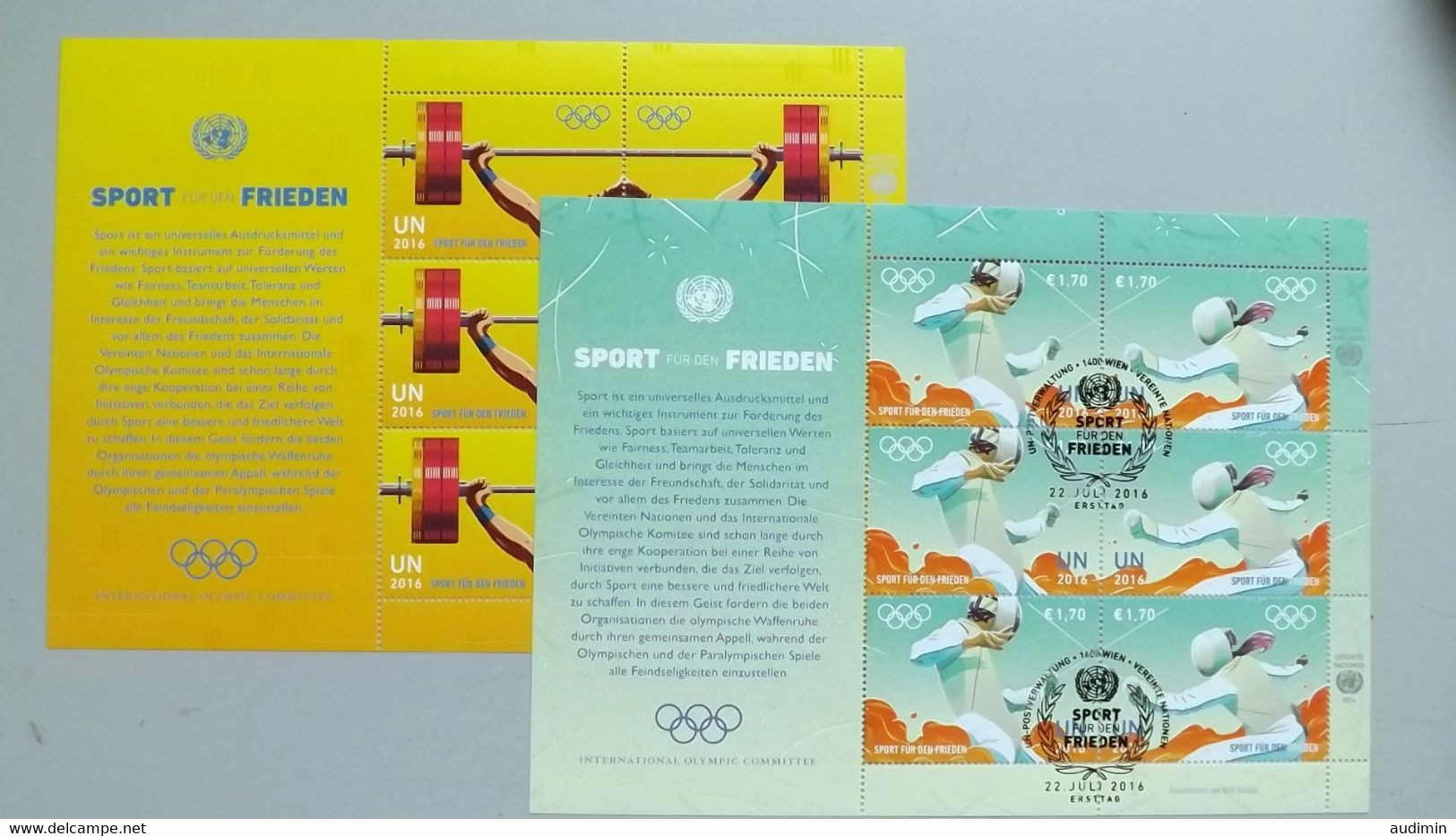 UNO-Wien 920/3 Oo/ESST, Frieden; Olympische Sommerspiele, Rio De Janeiro - Gebruikt