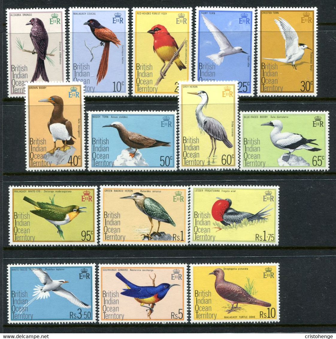 British Indian Ocean Territory 1975 Birds Set MNH (SG 62-76) - Territorio Britannico Dell'Oceano Indiano