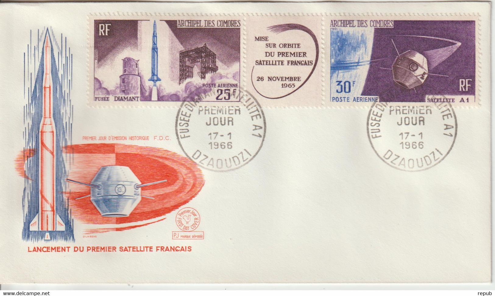 Comores FDC 1966 Fusée Et Satellite PA 16A - Briefe U. Dokumente