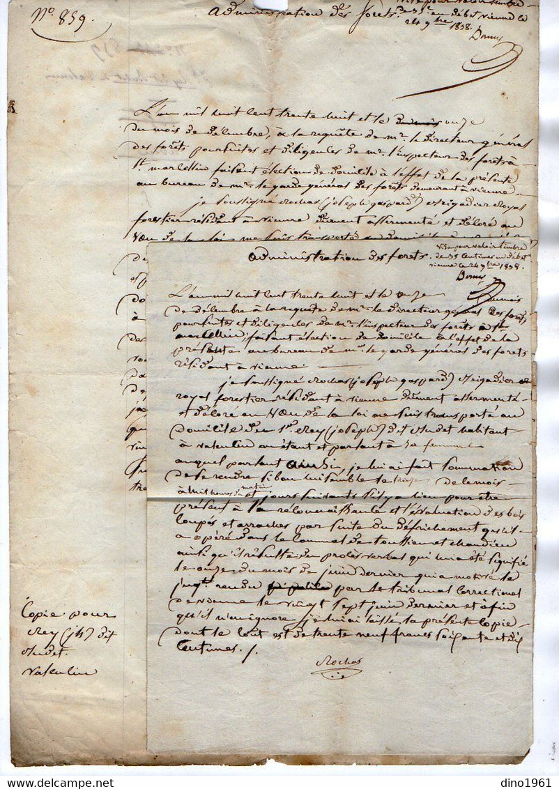 VP17.699 - MILITARIA - SAINT MARCELLIN X VALENCIN 1838 - 2 Documents Concernant Le Garde Forestier ROCHAS à VIENNE - Documents