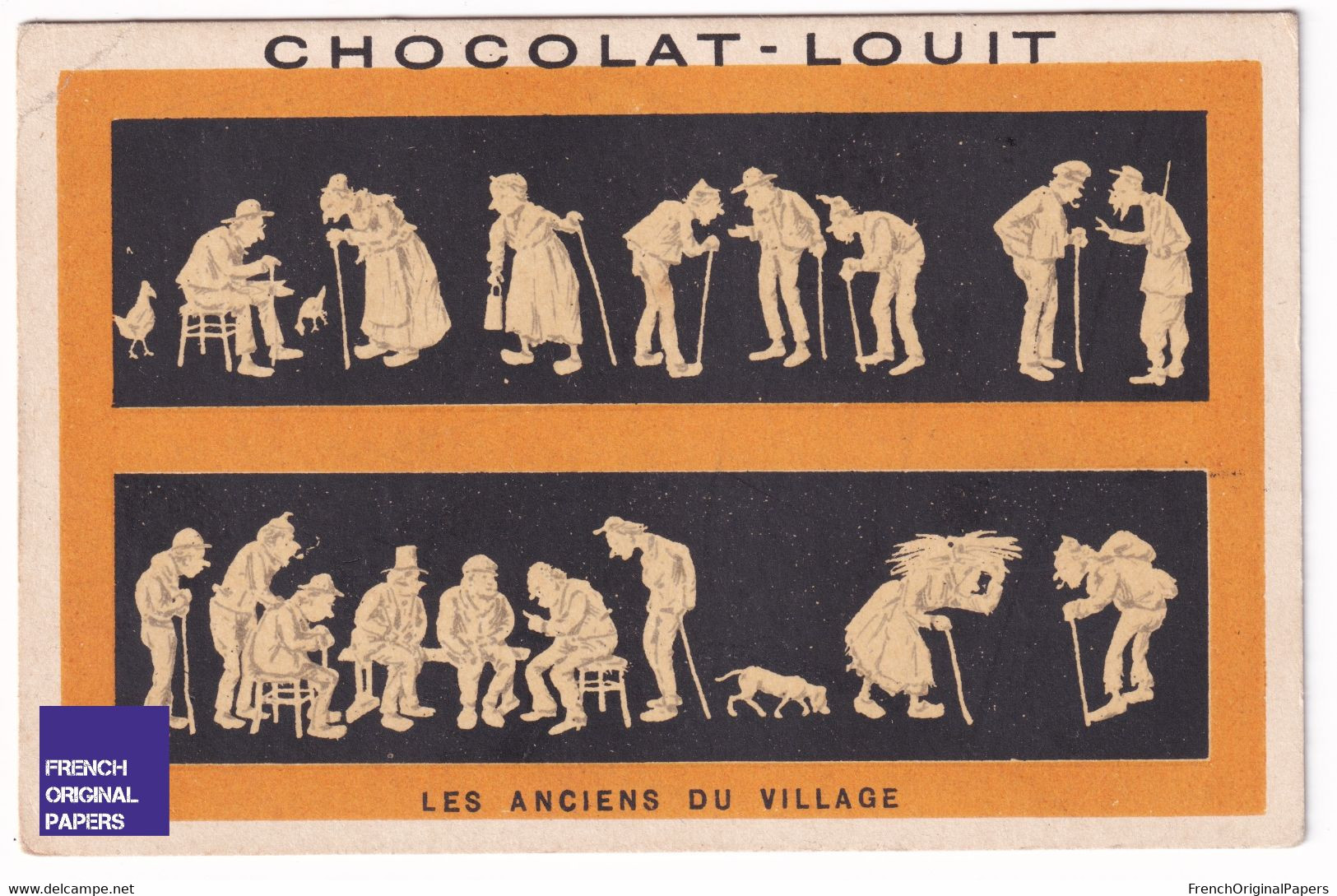 Chromo Chocolat Louit - Frise De Silhouettes - Les Anciens Du Village Vieillard Vieillesse Canne D2-71 - Louit