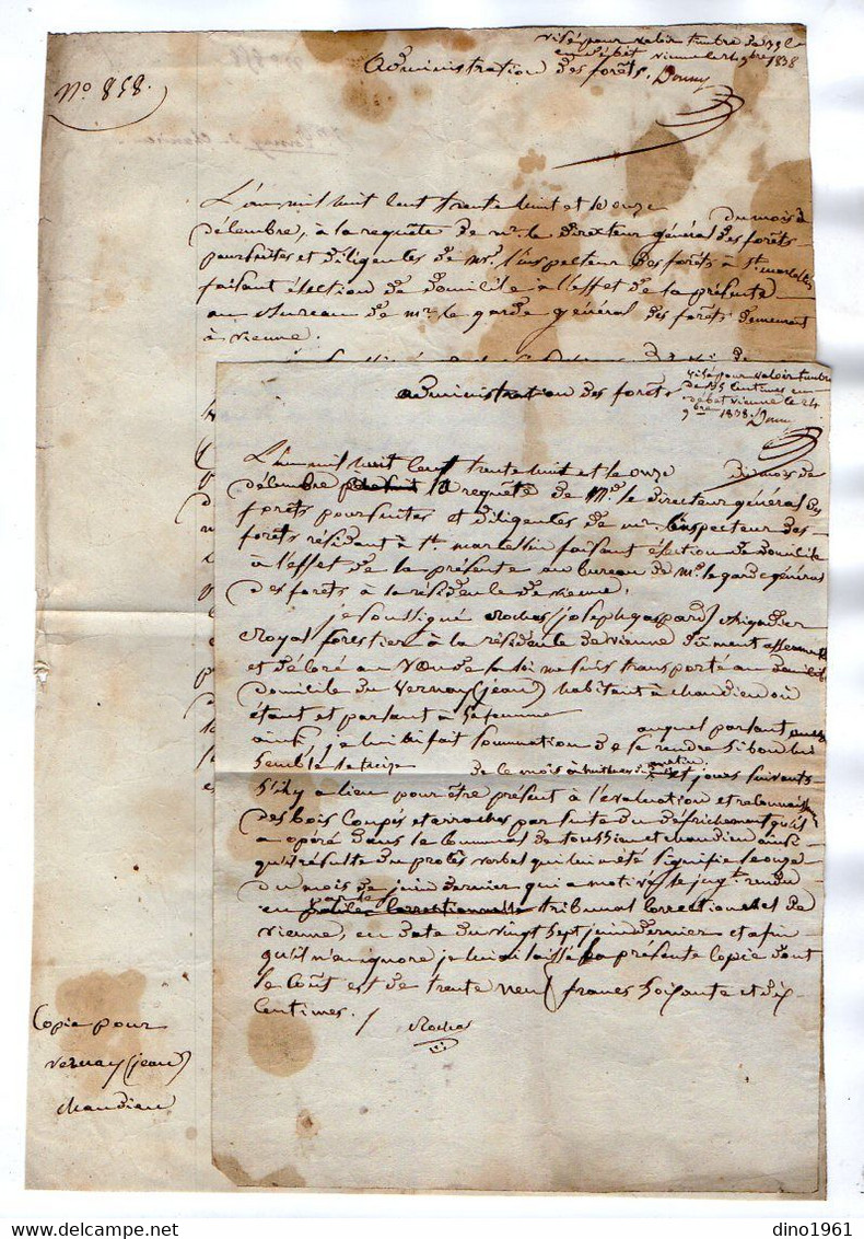VP17.700 - MILITARIA - SAINT MARCELLIN X CHANDIEU 1838 - 2 Documents Concernant Le Garde Forestier ROCHAS à VIENNE - Documentos