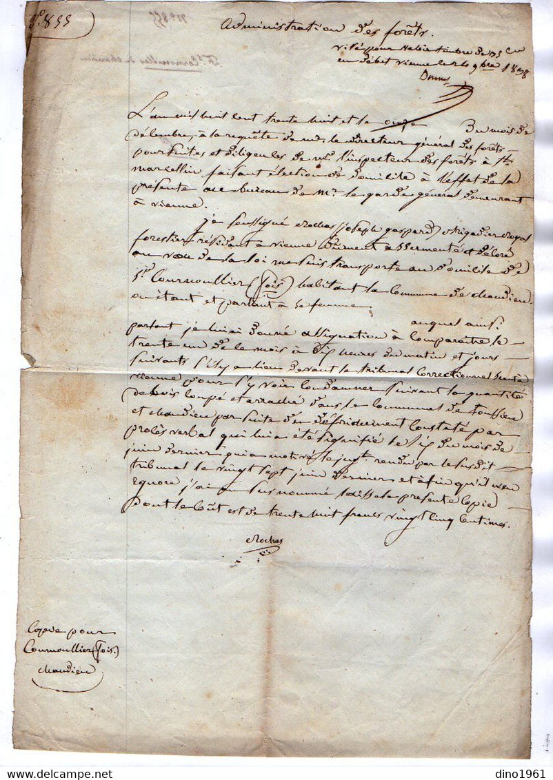 VP17.701 - MILITARIA - SAINT MARCELLIN X CHANDIEU 1838 - Document Concernant Le Garde Forestier ROCHAS à VIENNE - Documents